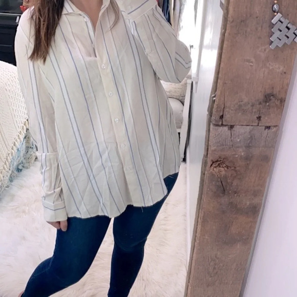 Kal Rieman tan striped button down top size 14 - Picture 2 of 9